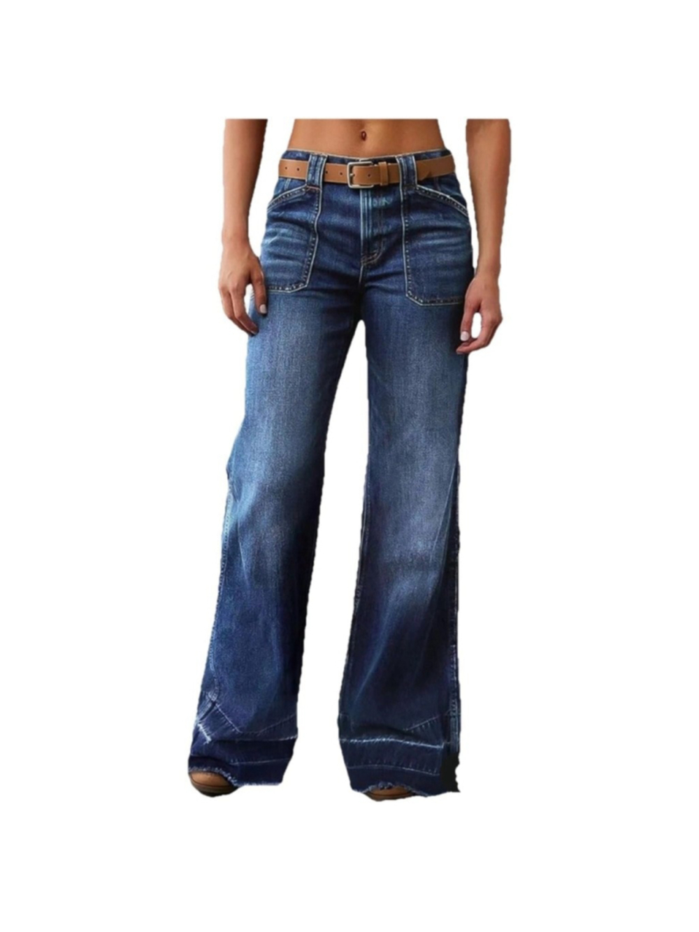 Flamingals Wide Straight Leg Mid Rise Baggy Pocket Denim Jeans Without Belt XS